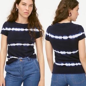 J. Crew Short Sleeve 100% Cashmere T Shirt in Tie Dye Navy Snow size Large